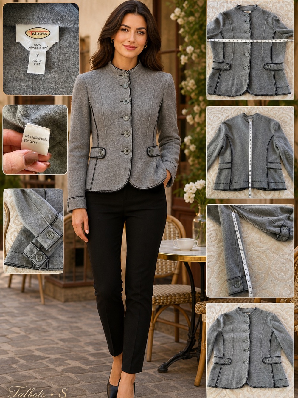 Talbots 100% Merino Wool Gray Button Jacket Size S - Picture 2 of 10